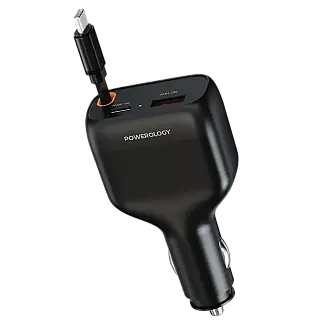 شارژر فندکی Powerology Cyber 81W USB-C Retractable Car Charger